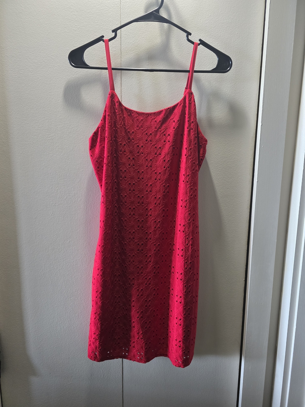 No Boundaries Red Eyelet Mini Slip Dress